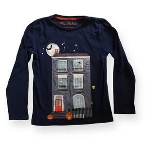 Mini Boden navy haunted house appliqué tee